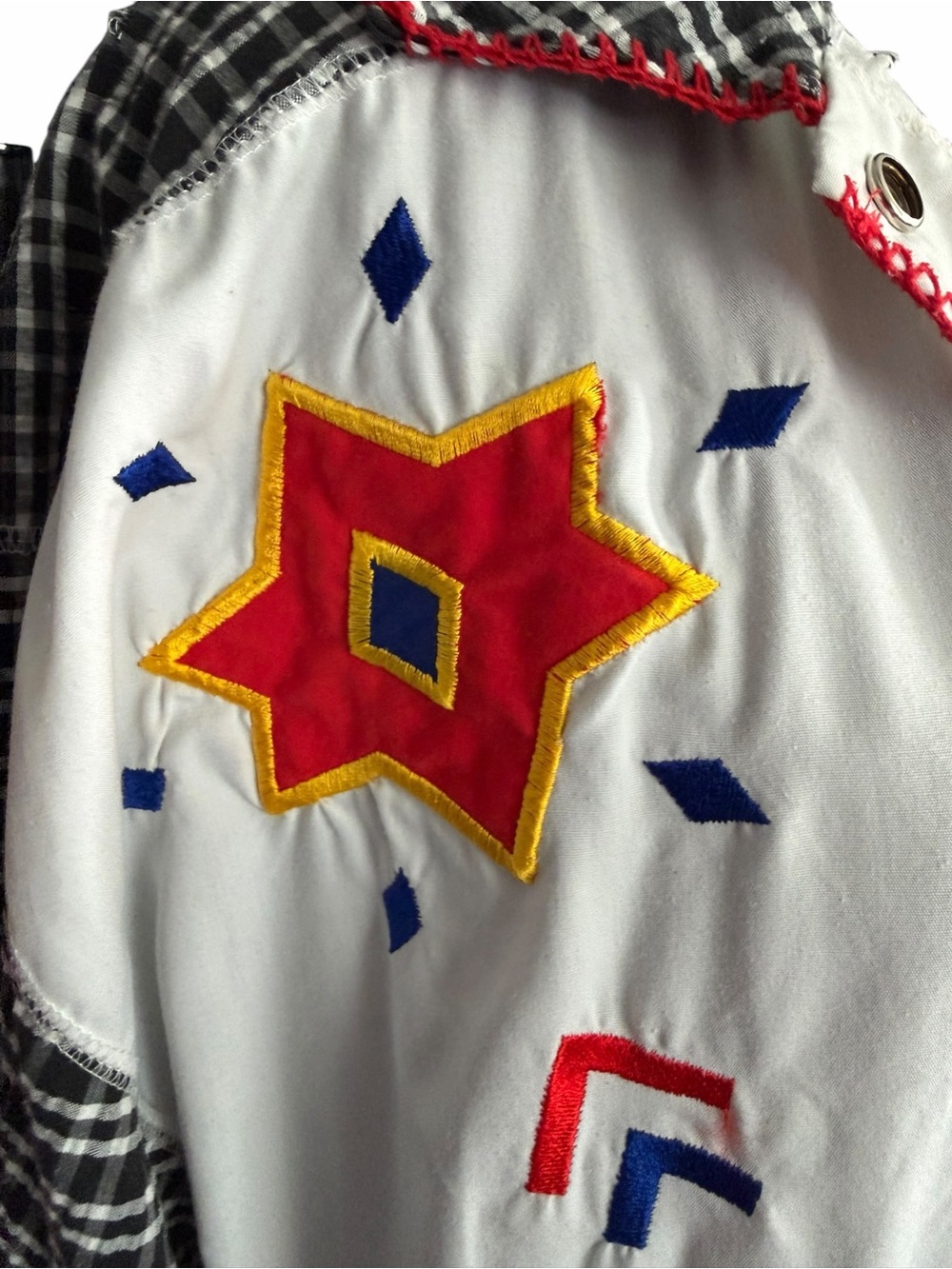 Vintage 90s C.A. Sport Geometric Appliqué Plaid Jacket Medium - Picture 2 of 12